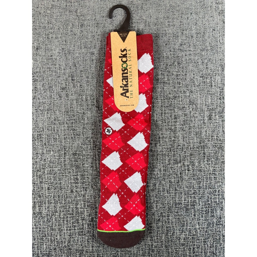 Arkansocks Argyle State of Mind Red White Grey Crew Socks One Size 5-14 NWT